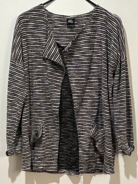 USED - Bobeau Women's Black & Gray Striped Cardigan - Size 1X